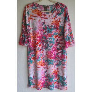 Alexandra+Oak Pink & White Abstract 3/4 Sleeve Stretch Sheath Dress sz L